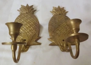 De colección años 40 Latón Metal Pesado Piña Aplique de Pared Portavelas Comedor Raro - Imagen 1 de 5