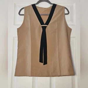 Womens fashion v-neck sleevless tan and black blouse size M - Picture 1 of 3