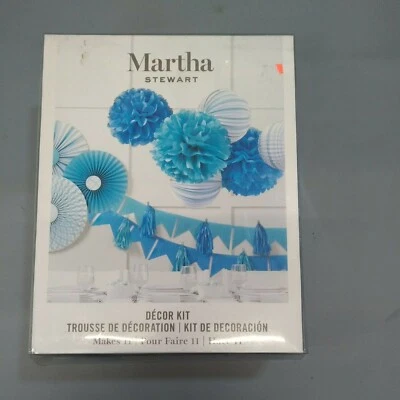 Kit de decoração de festa Martha Stewart azul branco pom pom pom banners casamento sexo - Imagem 1 de 4