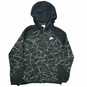 Nike Boys Fleece Full Zip Jacket Hoodie Youth Size L Black AOP NSW Logo - Picture 1 of 12