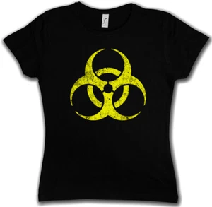 BLACK BIOHAZARD VINTAGE SYMBOL GIRLIE SHIRT Goth Cyber Hardcore Logo Danger - Picture 1 of 1