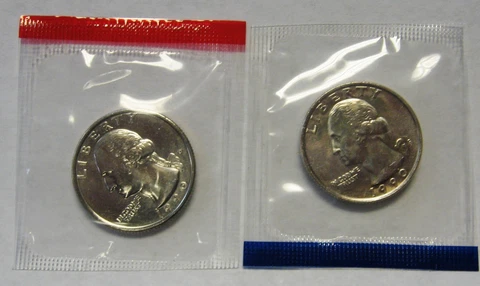 1990-P & 1990-D Gem BU Washington Quarters in Original Mint Cello Packs FREE S&H Cover