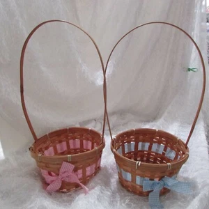 EASTER BASKETS w/pink & blue plaid ribbon woven around mid-section (sew rm) - Picture 1 of 3