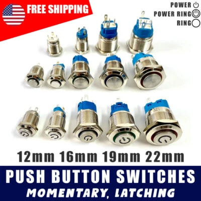Metal Push Button Switch 12/16/19/22mm Momentary Latching High Head Car Boat LED - Image 1 of 4