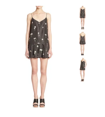 Rag & Bone Dune Romper Sleeveless One Pc Shorts Pure Silk Palm Tree Gray Size 4 - Image 1 of 4