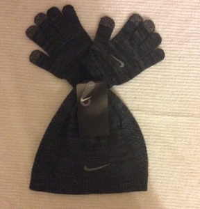 NIKE Beanie Hat with Gloves DARK GRAY KNIT SET (8-20) NWT $30 - Picture 1 of 3
