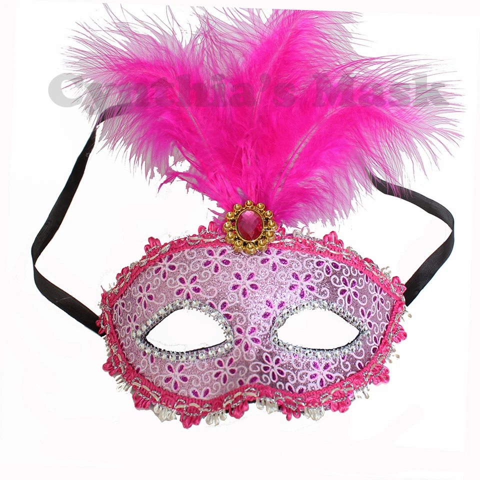 Venetian Masquerade Mask w/Feathers Party Prom Mardi Gras Wedding Halloween  - Image 1 of 1