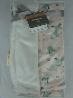 Blankets & Beyond Soft Baby Blanket Pink, White & Gray Elephants NEW NWT 28x32 - Image 1 of 4