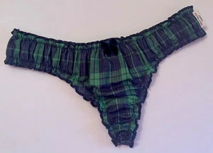 NWT GILLY HICKS HOLLISTER XS NAVY BLUE GREEN PLAID RUFFLE BLOOMER THONG PANTIES - Picture 1 of 3