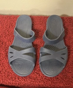 Crocs Iconic Strappy Slide On Sandal Women's 9 Navy Blue Comfort Shoe - Picture 1 of 13