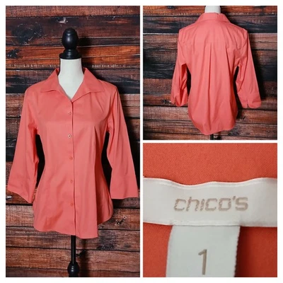 Blusa Chicos Talla 1 EE. UU. 8 Coral 100% Algodón Sin Hierro Camisa Abotonada Manga 3/4  Foto 1 de 4