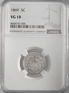 1869  5C SHIELD NICKEL  NGC VG10   #8404747-005 - Picture 1 of 4