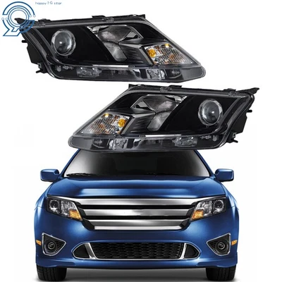 2PCS RH&LH Headlight For Ford Fusion 2010-2012 Halogen Projector Black Housing - Image 1 of 4