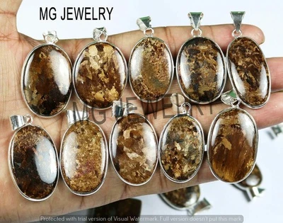 Лот 20 шт. кулоны с ободком из натурального бронзита драгоценных камней серебро 925 покрытие MF-171 - Изображение 1 из 2