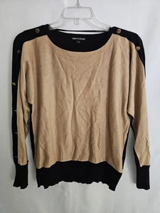 Cable & Gauge Women’s Sweater Large Black Tan Colorblock Button Shoulder - Picture 1 of 7