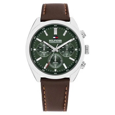 Tommy Hilfiger Brown Leather Forest Green Dial Chronograph Men's Watch - 1710719 - image 1 of 4