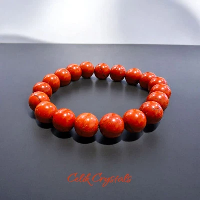 Red Jasper Bracelet 10mm Beads Natural Stones Stretches Unisex - Image 1 of 4