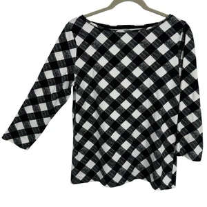 Camiseta Talbots Talla Mediana Negra Blanca Cuadros Manga 3/4 Cuello Redondo Pullover - Imagen 1 de 6