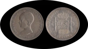 España 5 Pesetas Plata Duro 1892 *92 PG M Alfonso XIII - Imagen 1 de 1