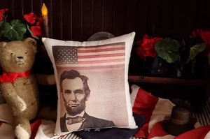 ABE LINCOLN ZITAT ALTES VINTAGE KOLONIAL PRIMITIV ANTIK STIL AMERIKA KISSEN - Bild 1 von 8