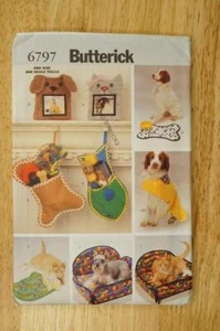 6797 Butterick Sewing Pattern Pet Crafts Kitschy Dog Cat Beds Stockings Coat - Picture 1 of 2