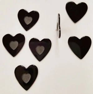 2 VINTAGE GENUINE BLACK ONYX HEART ETCHED 14x14mm. HEART PLAQUE CABOCHONS R735 - Picture 1 of 3