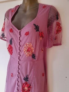 Beautiful Beaded Ashy Pink Monsoon dress 14 new Lined - Picture 1 of 12