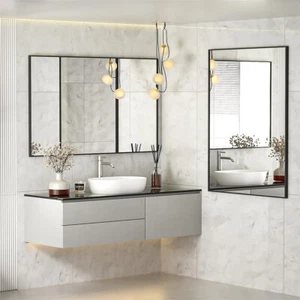 90*60cm Bathroom Mirror Black Frame Rectangle Wall Mounted Vanity Mirror Hallway - Picture 1 of 13