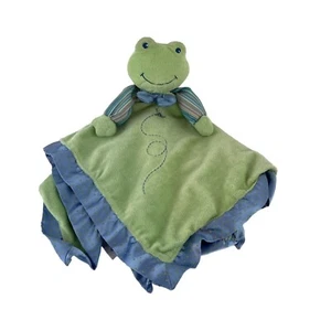 Mary Meyer Green Frog Lovey Blue Stripes Baby Security Blanket Satin Trim - Picture 1 of 6