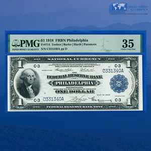 Fr.714 1918 $1 One Dollar FRBN Philly "GREEN EAGLE", PMG Ch VF 35 #31340 - Picture 1 of 3