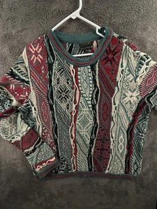 COOGI Sweater Men Knit Colorful Intricate Small Red Blue Geometric Cotton Blend - Picture 1 of 24