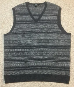 J. Crew Men's Sweater Vest Size XL Gray Fair Isle 100% Lambswool V-Neck - Picture 1 of 8