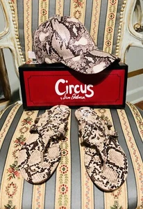 NEW Beige Snakeskin Faux Leather Sandals With Hat Size 9 - Picture 1 of 8