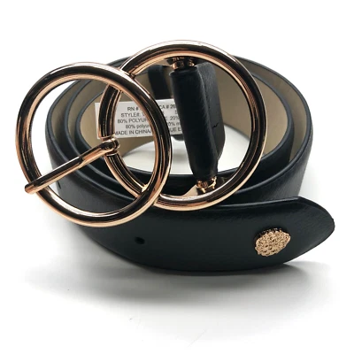 Cinturón de moda Vince Camuto negro para mujer L 36 imitación cuero hebilla dorada Foto 1 de 4