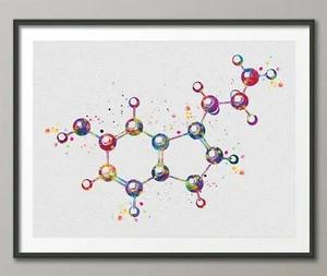 Serotonin Molekül Kunst Aquarelldruck Medizinische Kunst Glück Liebe Molekül-1520 - Bild 1 von 4