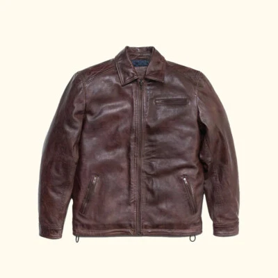 Men's Distressed USA Style Real Leather Biker Jacket ,Western Style . - Image 1 of 3