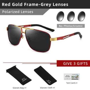 New Men Square Photochromic Polarized Drive Sunglasses Change Color Sun Glasses - Picture 1 of 30