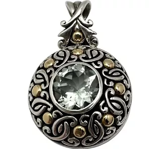 Bali Prasiolith Anhänger Halskette Sterlingsilber 18K Gold Schnörkelarbeit 16" - Bild 1 von 19