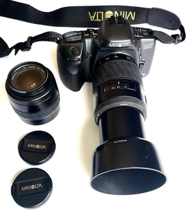 MINOLTA MAXXUM 500si 35mm FILM CAMERA WITH 70-210mm & 35-70mm ZOOM LENSES & MORE - Picture 1 of 12