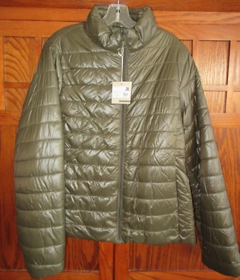 Active USA Women's Olive Puffer Full Zip Mid Bubble Jacket w/ High Neck 2XL *NEW - Image 1 of 4