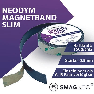 SMAGNON Neodym Magnetband Super SLIM Meter x 12,7mm x 0,5 mm selbstklebend Fliegengitter