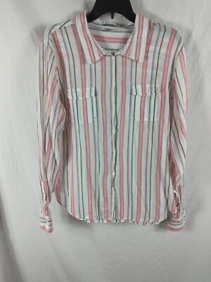 Camisa Top Horny Toad Mujer XL Rosa Rayas Manga Larga Botón Informal Clásica Foto 1 de 4