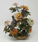 MID CENTURY CARVED JADE AGATE BONSAI FLOWER TREE 14.25"