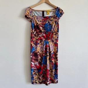 catherine malandrino dress Paint Print colourful Stretchy Red Blue Yellow Pencil - Picture 1 of 16