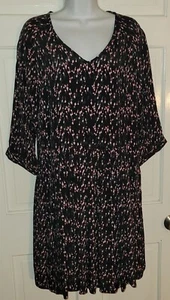 GARNET HILL Black Green Floral Drop Waist Pleated Pocket Pullover Dress 10 - Picture 1 of 7