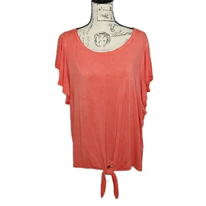 *NEW* Seven 7 Flutter Short Sleeve Tie Front T-Shirt Top Coral Orange Size XL - Picture 1 of 11