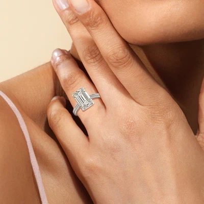 Platin Ehering Diamant im Labor gezüchteter Smaragd 4 kt IGI Black Friday... - Bild 1 von 4