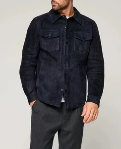 Nueva chaqueta camisa de cuero para hombre azul marino gamuza pura talla XS S M L XXL 3XL - Imagen 1 de 7