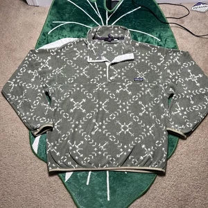 Rare Vintage 1994 Patagonia Printed Synchilla Snap-T Sno Chaparral Size L Sage - Picture 1 of 24