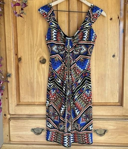 Vestido London Times 8 Tribal Azul Multicolor Sin Mangas Funda Artística Indie Y2K - Imagen 1 de 8
